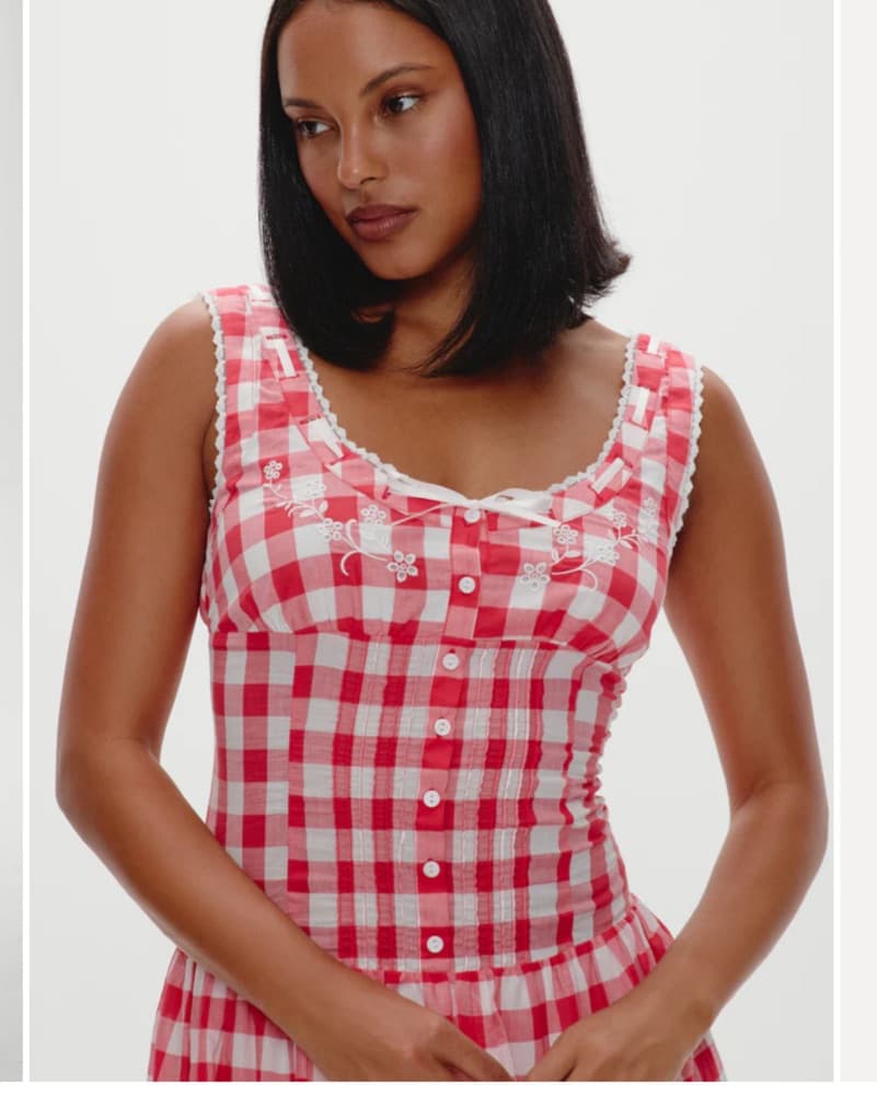 Frankies Bikini Red Gingham Picnic Dress - Image 3