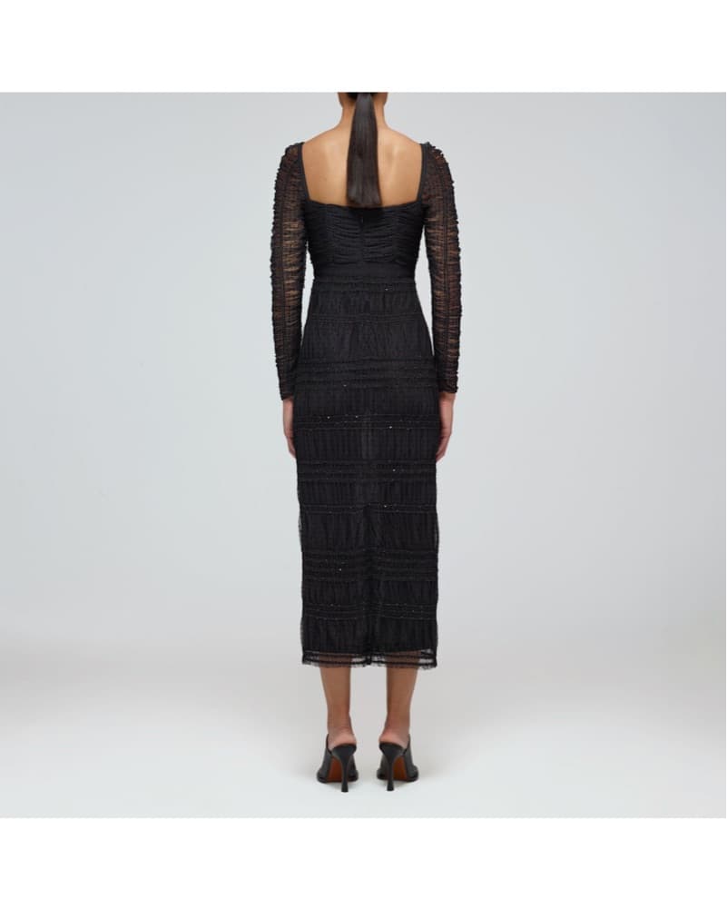 Shirred Dotted Mesh Midi Dress - Image 2