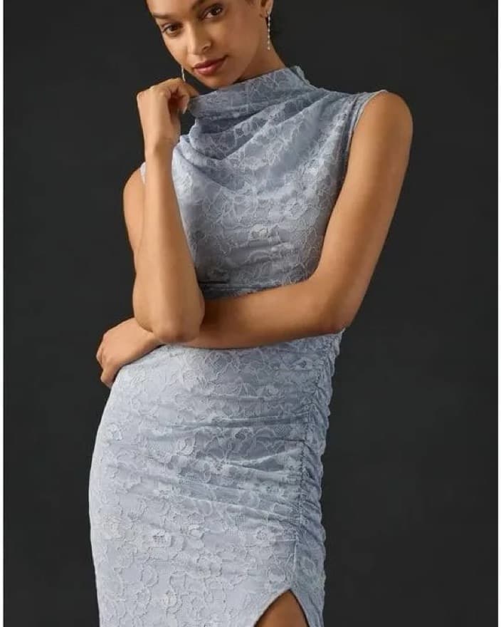 The Maya Ruched Cowl-Neck Dress: Lace  - Image 2