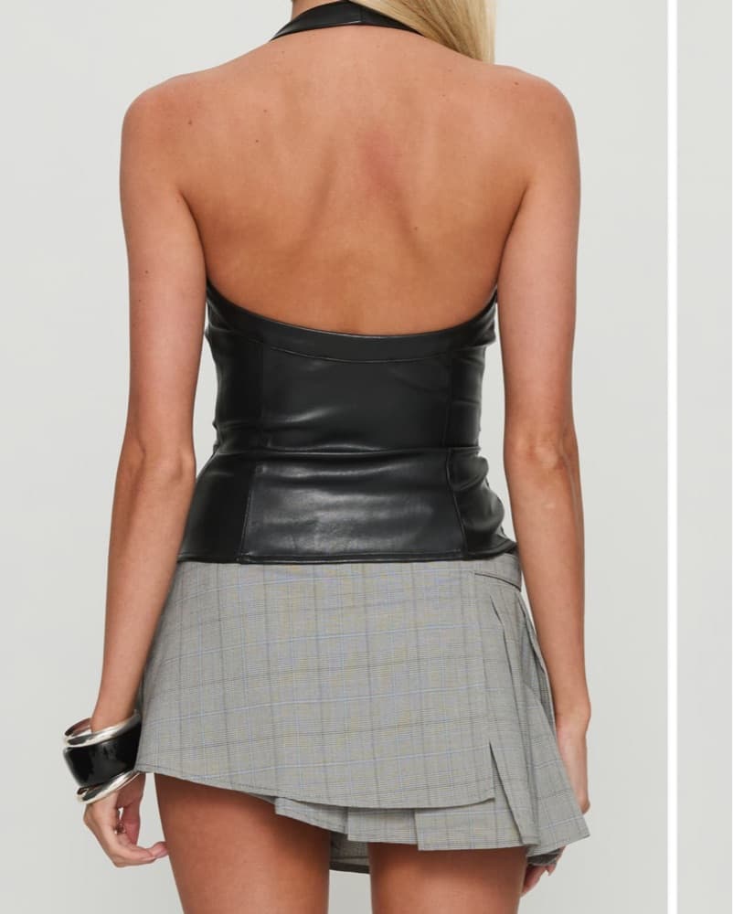 Black Faux Leather Halter Top - Image 3