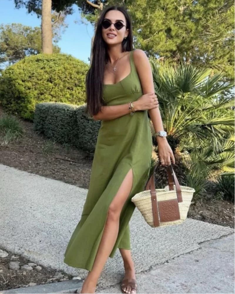 Green Linen Summer Dress - Image 1