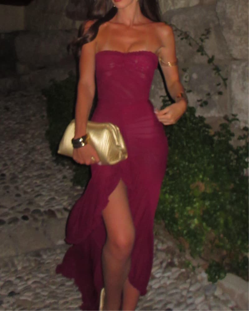 White Fox Burgundy Strapless Maxi Dress - Image 1
