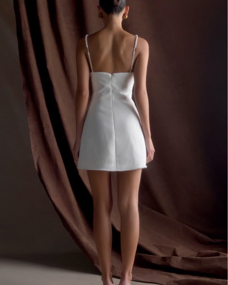 White Pearl Detailed Cocktail Dress - Image 3