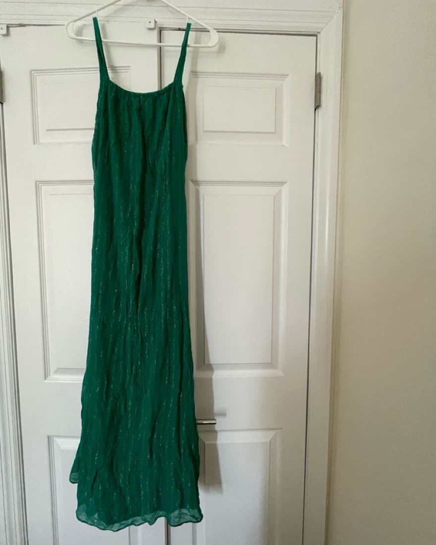 Sezane Green and Gold Backless Dress - Image 4