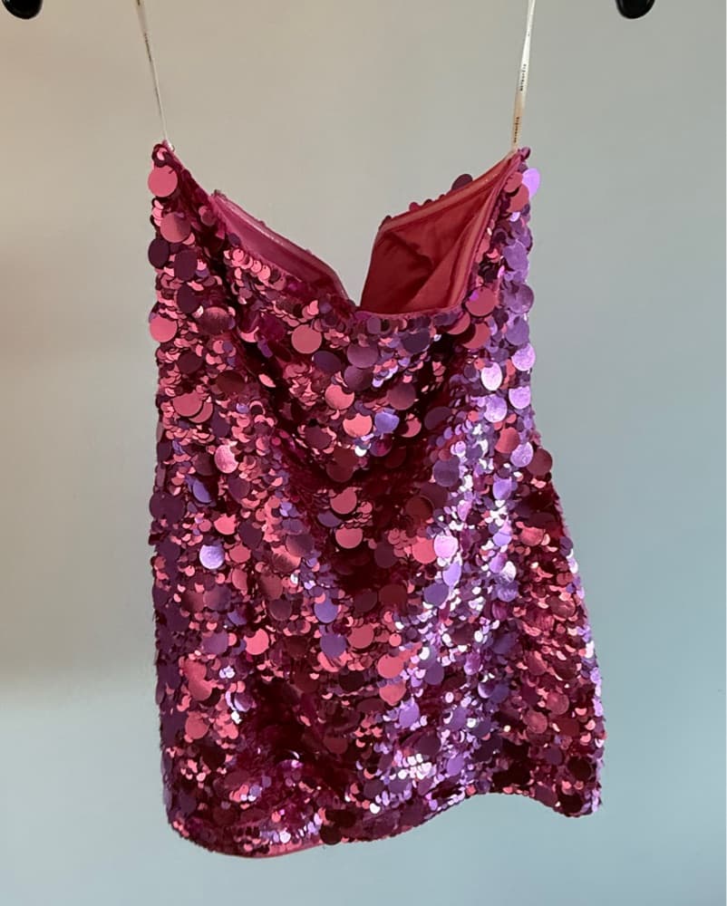 Retrofete Pink Sequin Mini Dress - Image 2