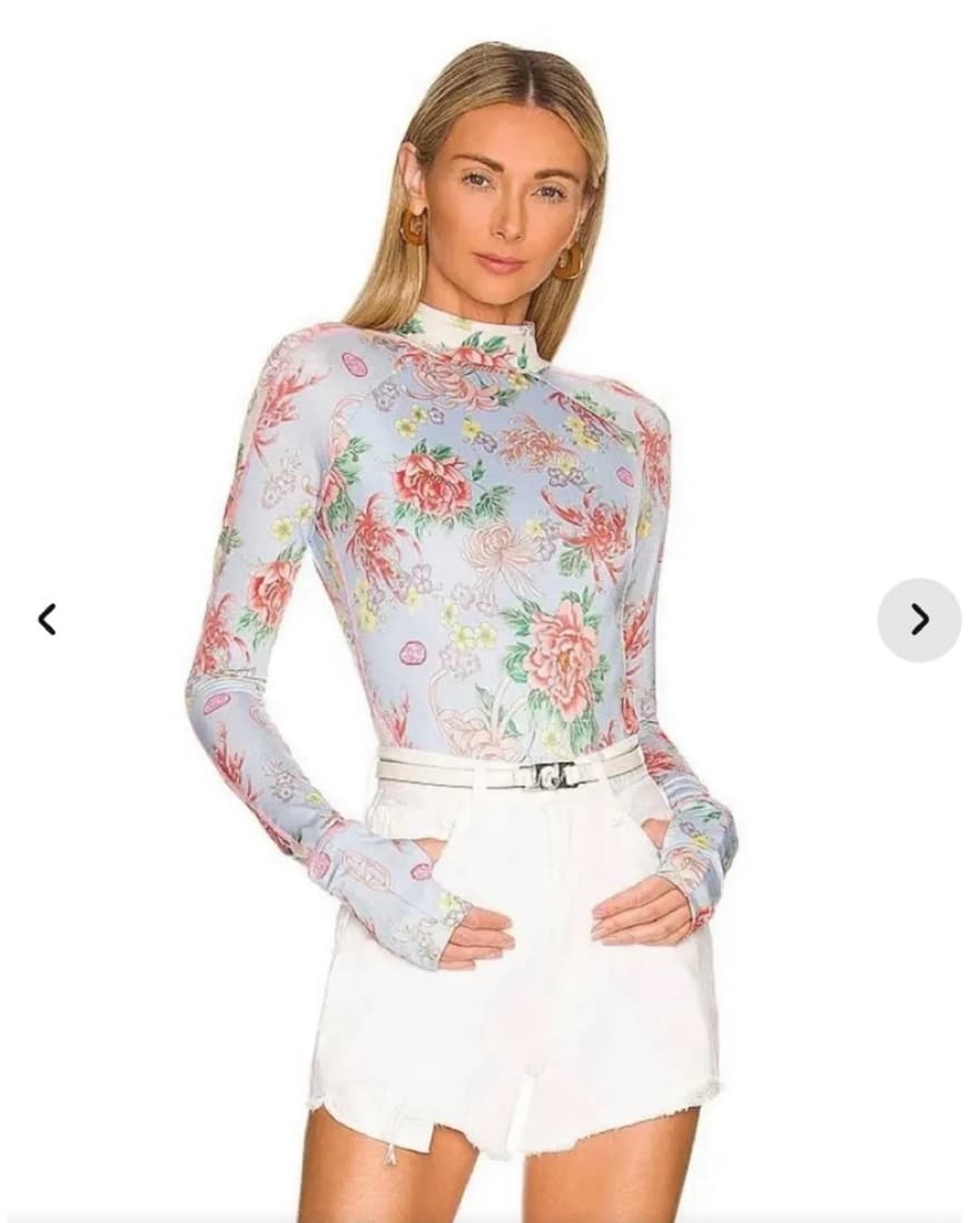 Floral Print Open Back Bodysuit - Image 1