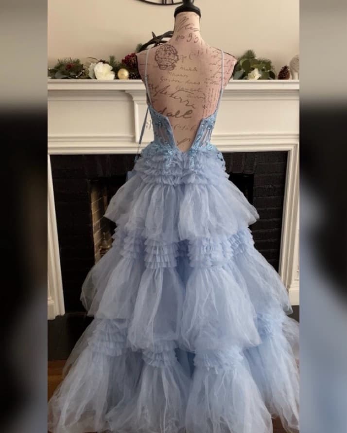 NEW Light Blue Ruffle Prom Dress - Image 3