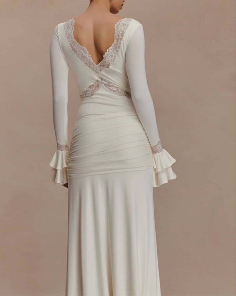 Electra Slinky Lace Maxi Dress - Ivory - Image 2