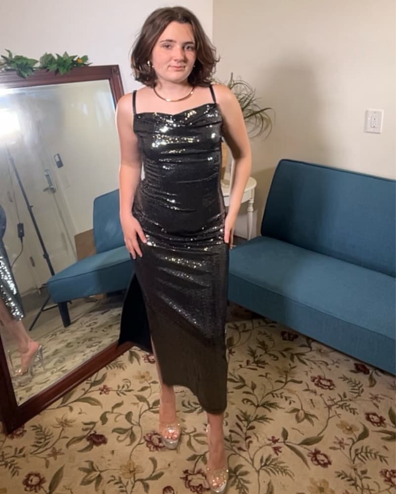 Bebe Sequined Black Midi Dress - Image 5