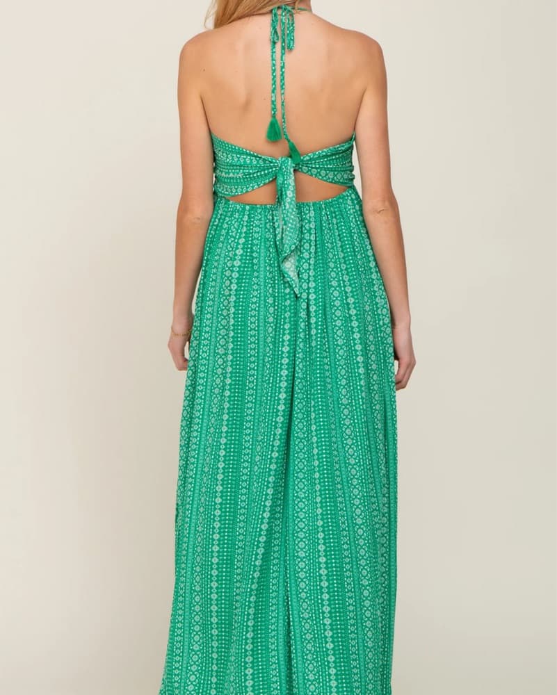 Green Halter Printed Side Slit Maxi  - Image 2