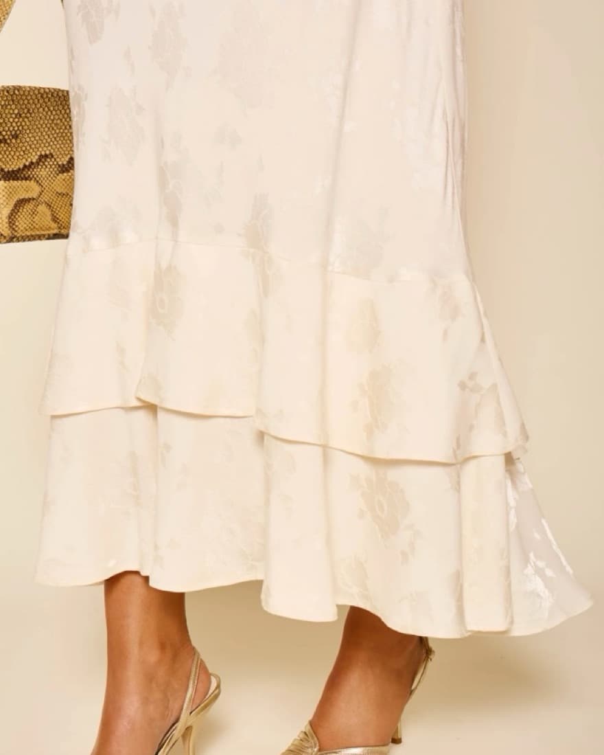 RIXO Tiered Ivory Floral Jacquard Dress - Image 3