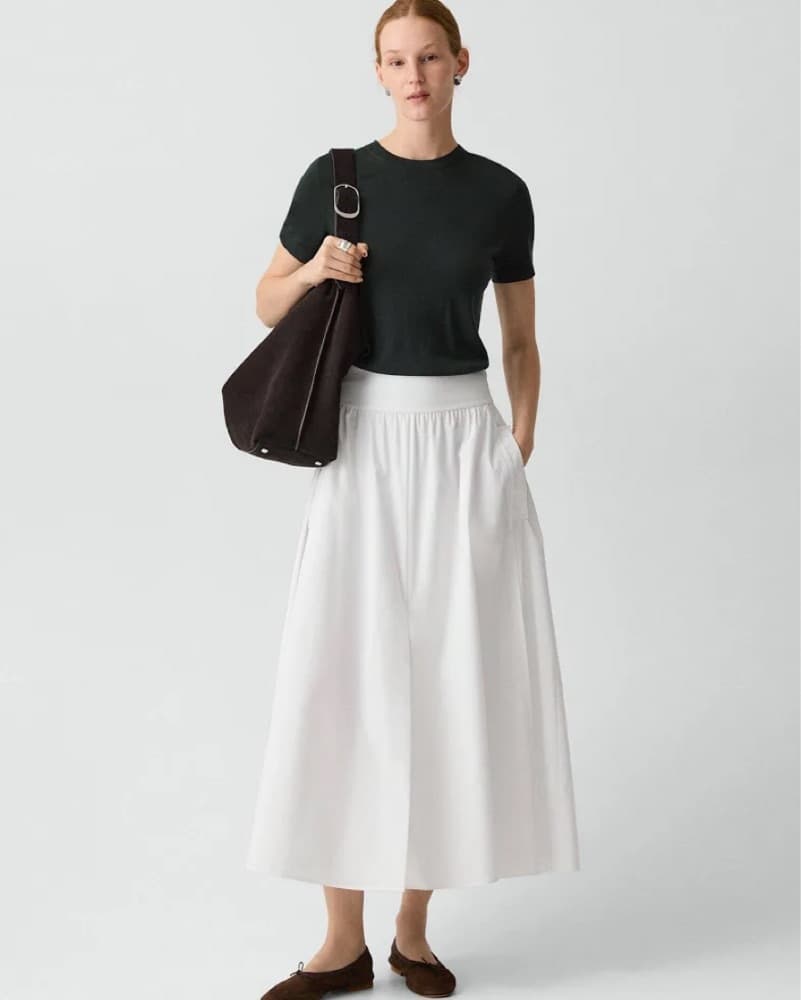 Theory White Poplin Skirt With Pockets - Image 1