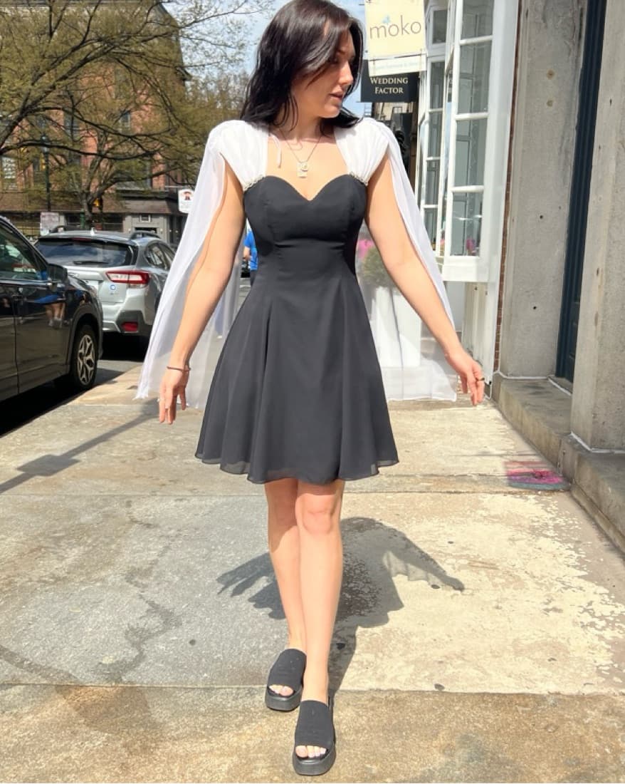 Vintage Black Sweetheart Dress With Cape - Image 2