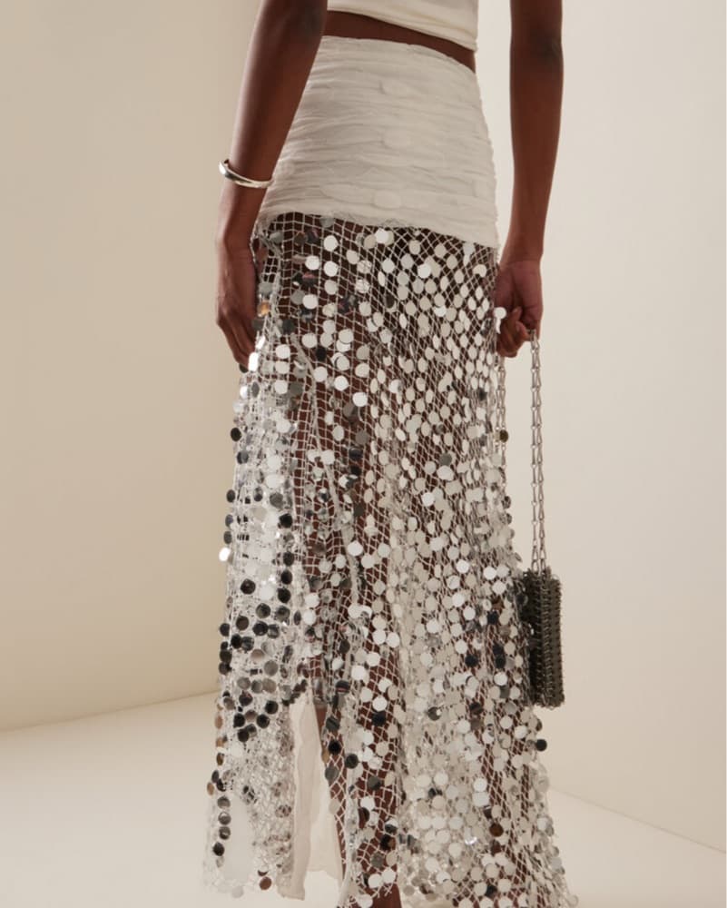 Siedres White Sequin Maxi Skirt xs - Image 4