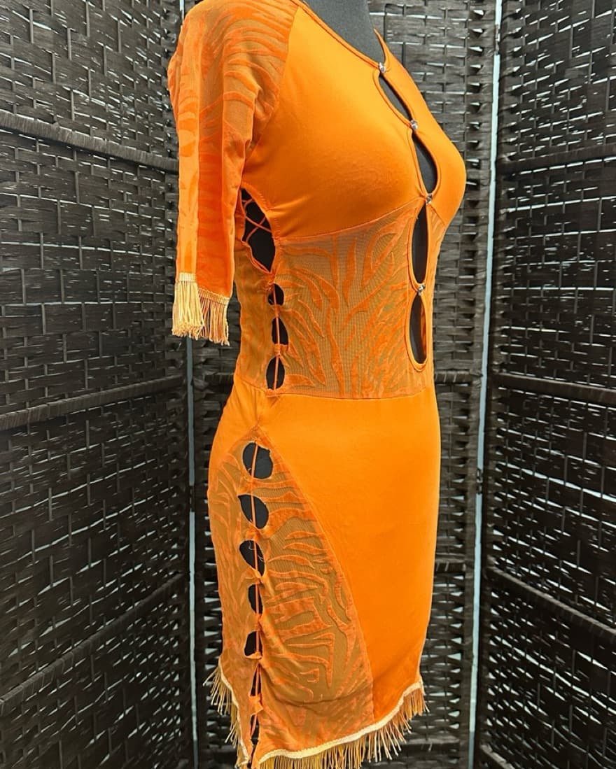 Orange Cutout Party Dress - Image 2