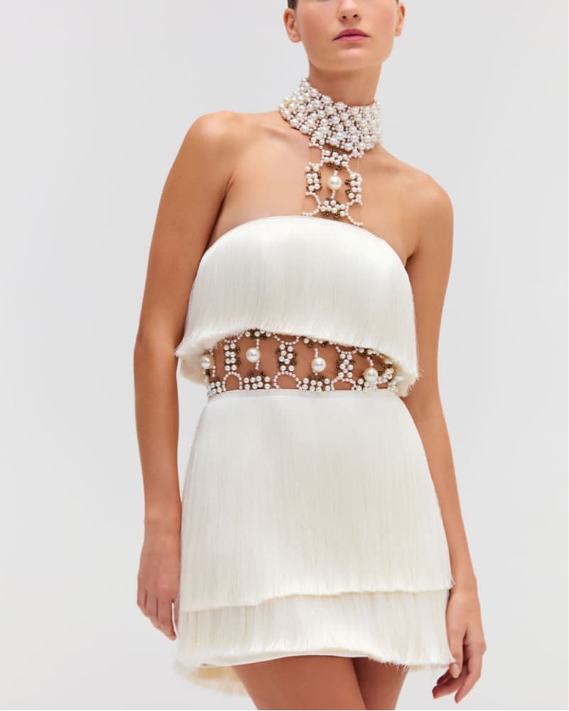 Sold Out Patbo Pearl & Fringe Mini Dress - Image 1