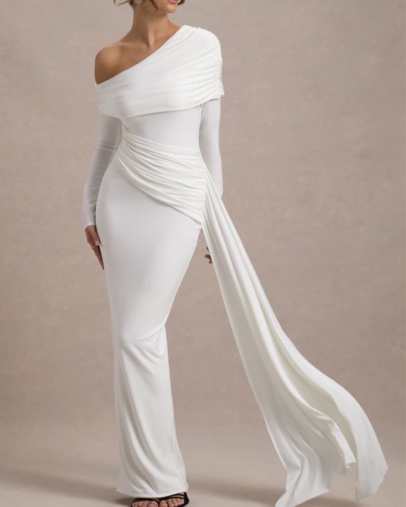 Elegant One-Shoulder Ruched Gown - Image 3