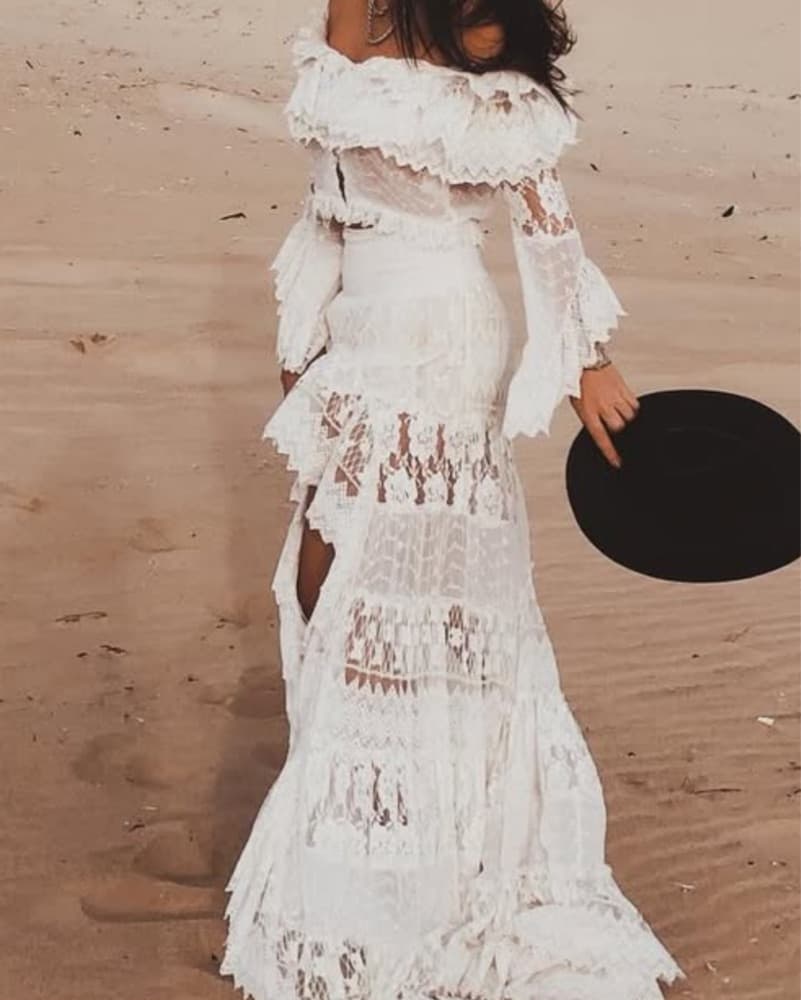 White Lace Crop Top And Skirt Set  - Image 1