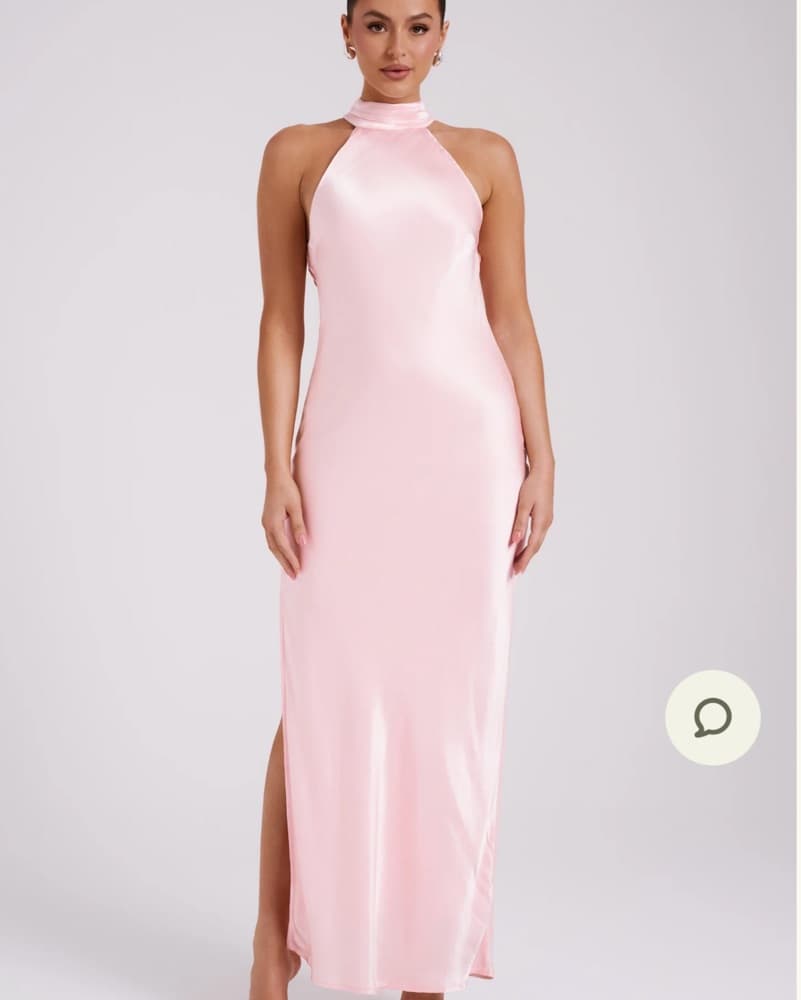 Elegant Blush Pink Halter Dress - Image 1
