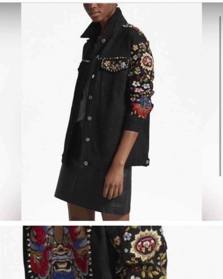 Floral Embroidered Denim Jacket - Image 1