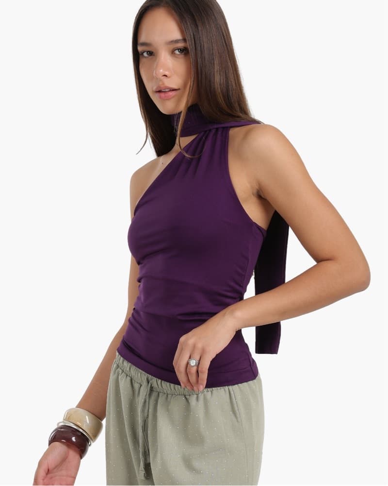 Alluring One-Shoulder Purple Top - Image 3