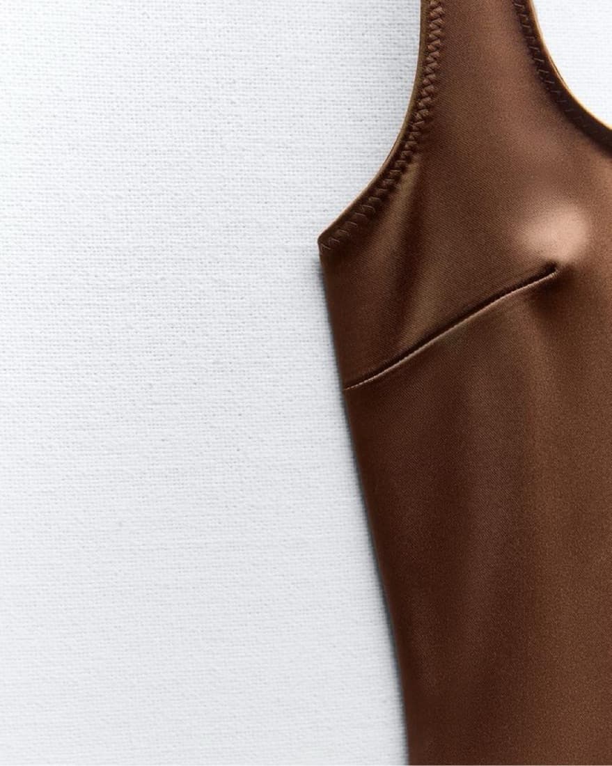 Zara Brown Satin Slip Mini Dress - Image 4