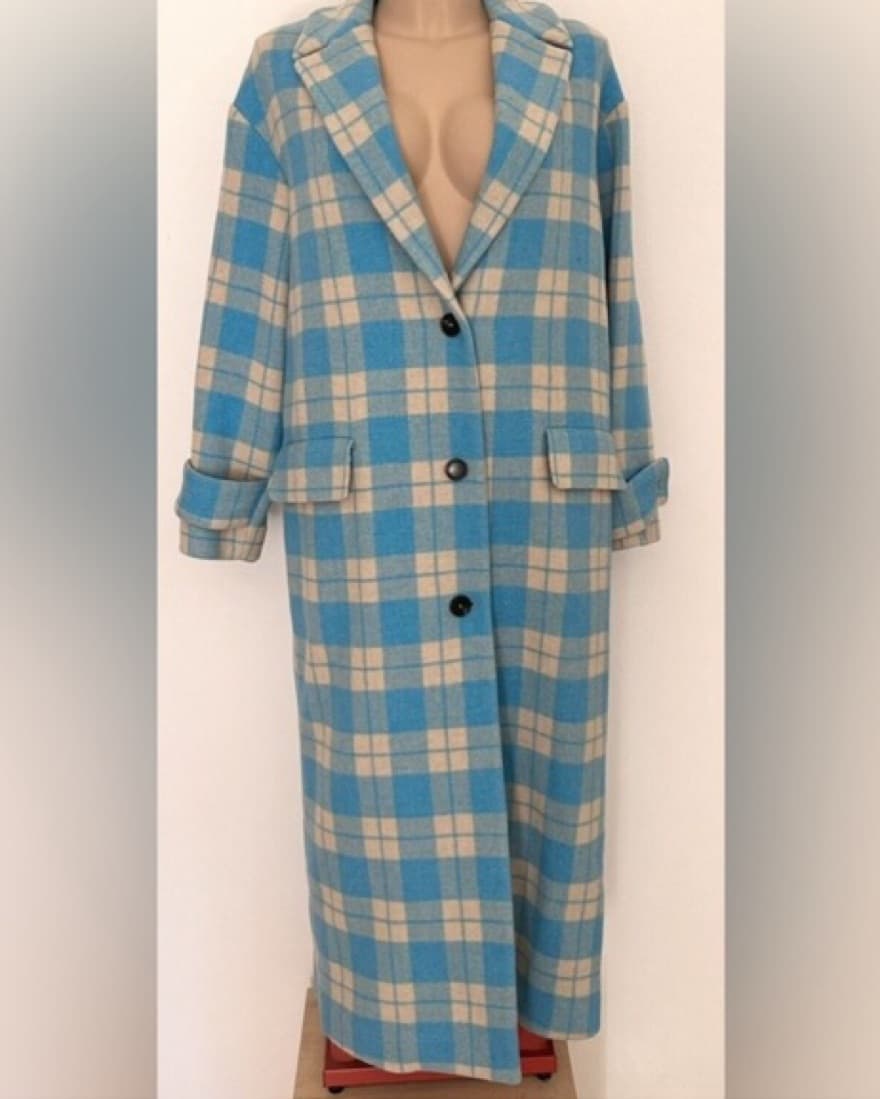 $2000 MSGM Blue Check Wool Coat - Image 2