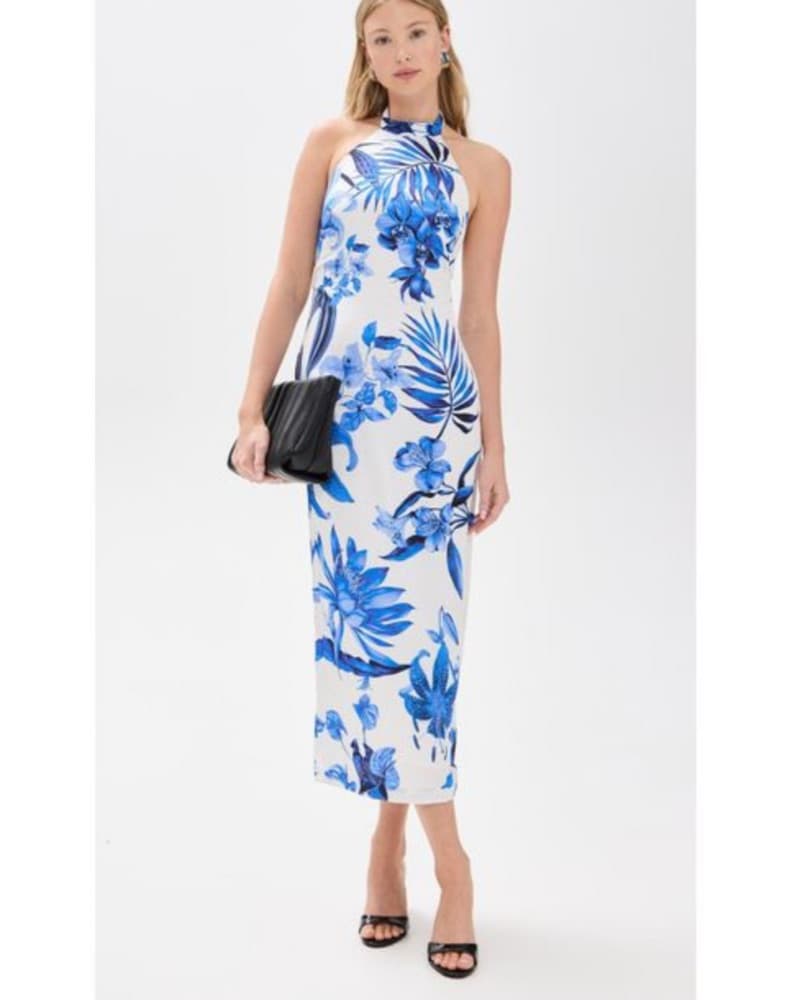 Rococo Sand Blue Floral Silk Midi Dress  - Image 3