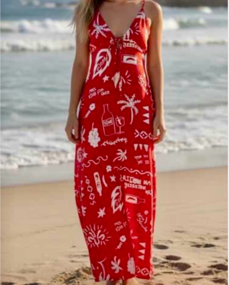Red Paper Heart Linen Dress  - Image 1