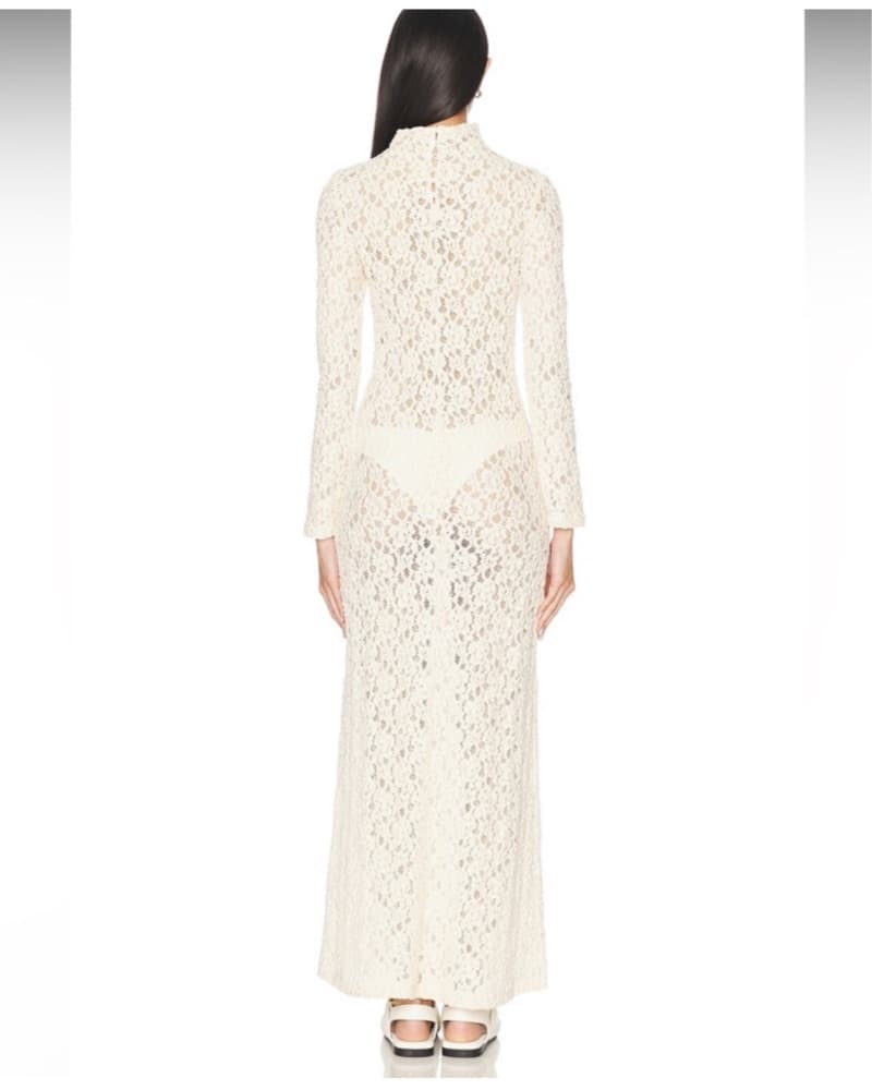 Enza Costa Puckered Lace Mock Neck Dress - Image 3
