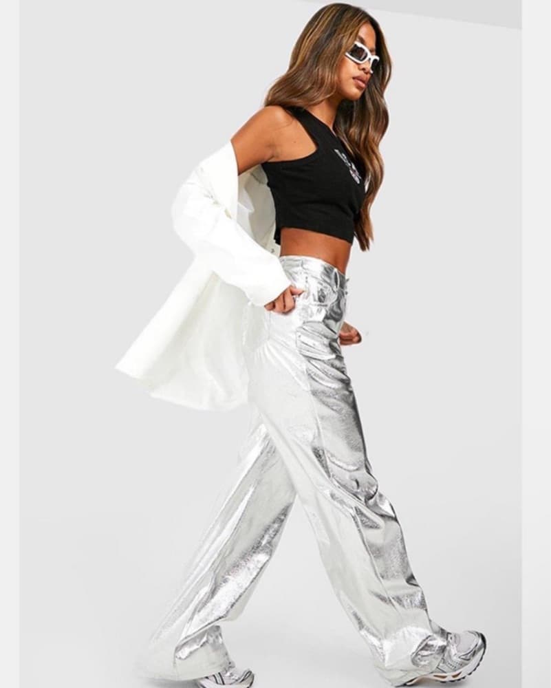 Metallic Silver Cargo Pants - Image 2