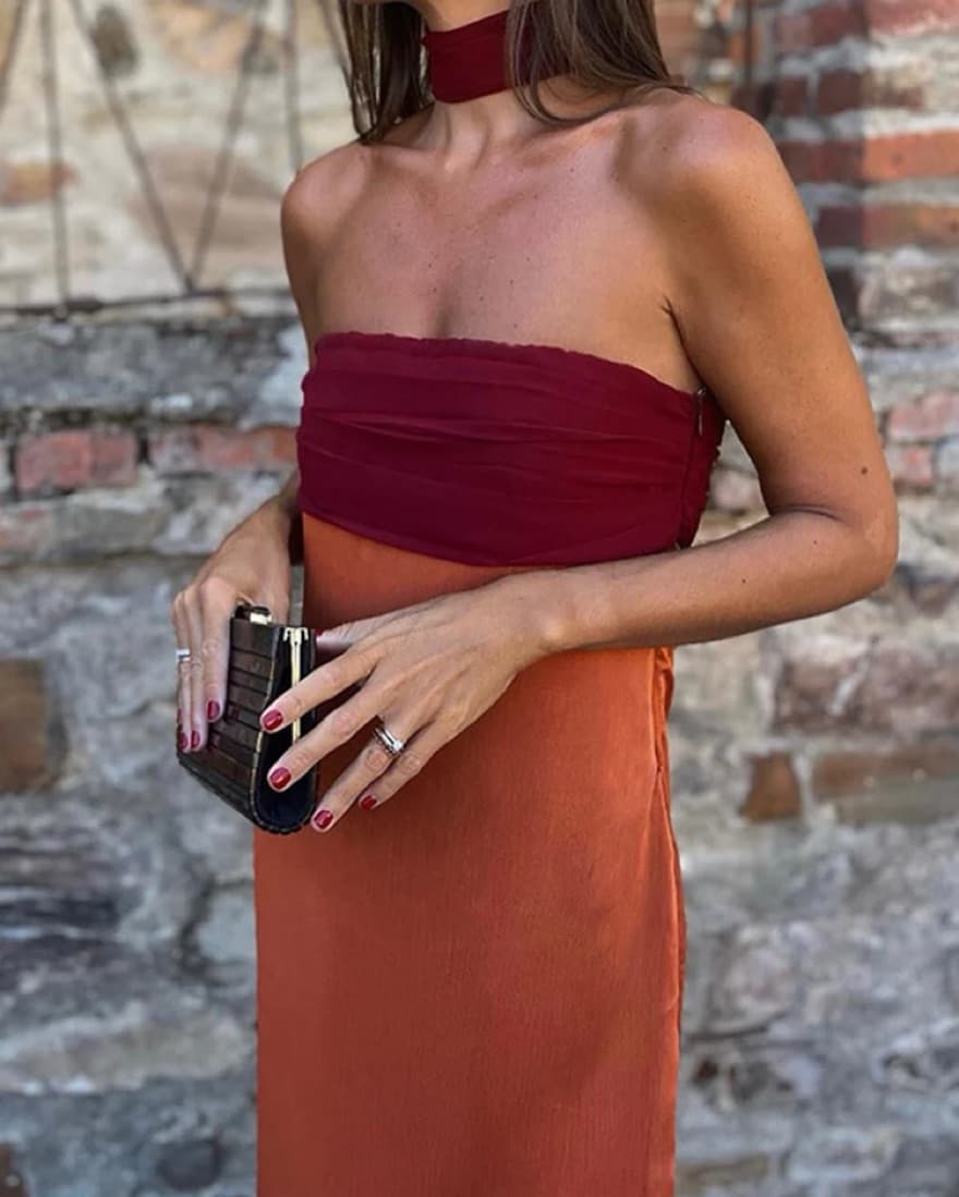 Red Maxi Dress With Scarf - Image 1