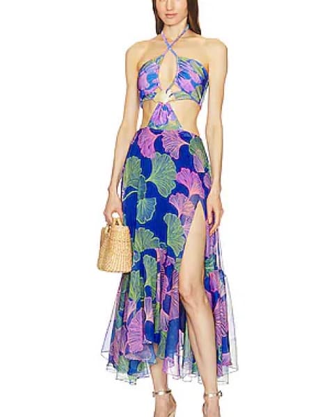 Patbo Ocean Leaf Blue Beach Dress S/XS - Image 1