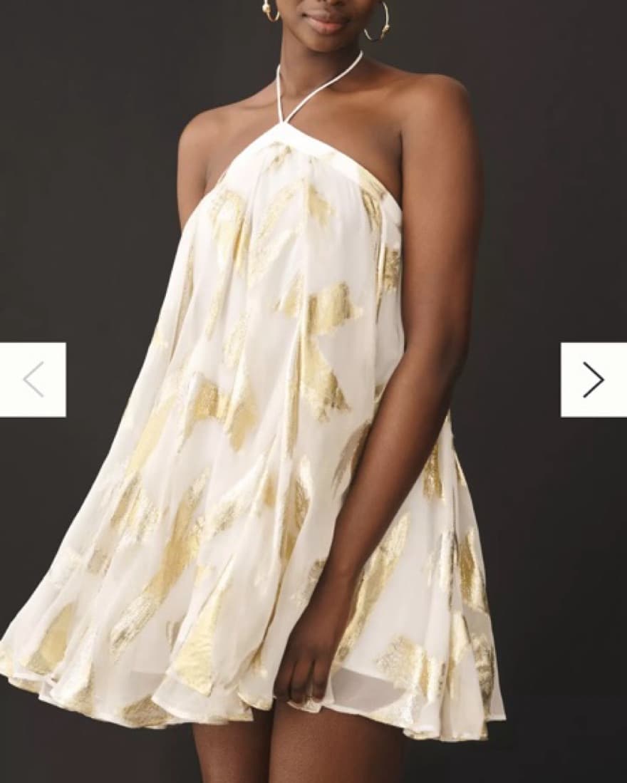 Anthropologie White/Gold Halter Dress - Image 1