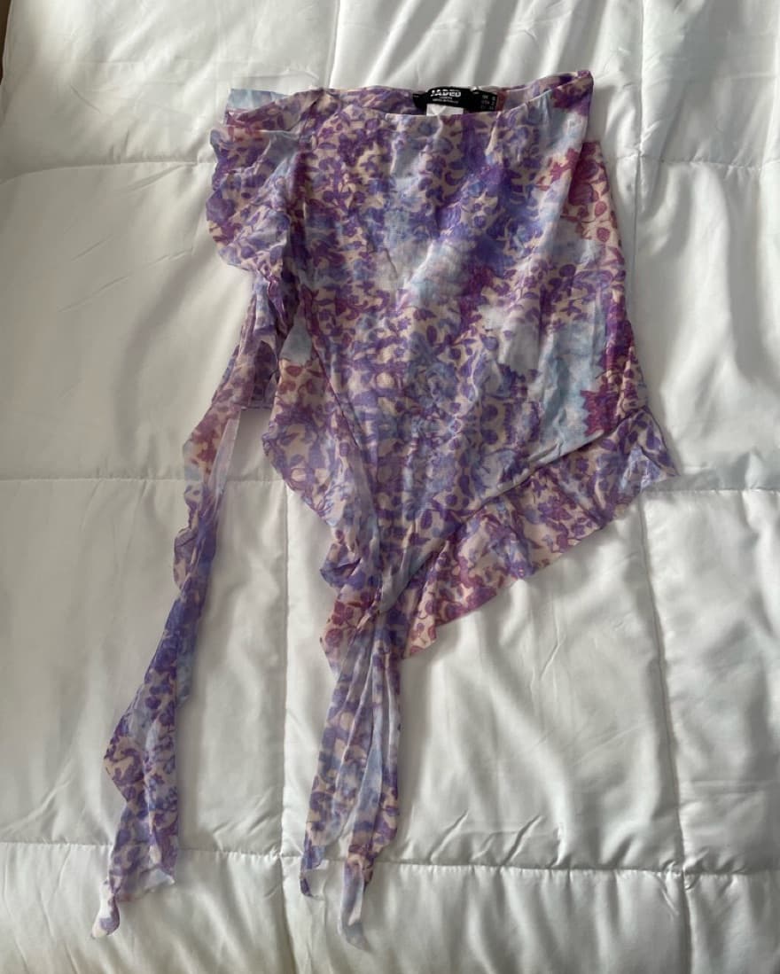 Purple printed Mesh Mini Skirt  - Image 2