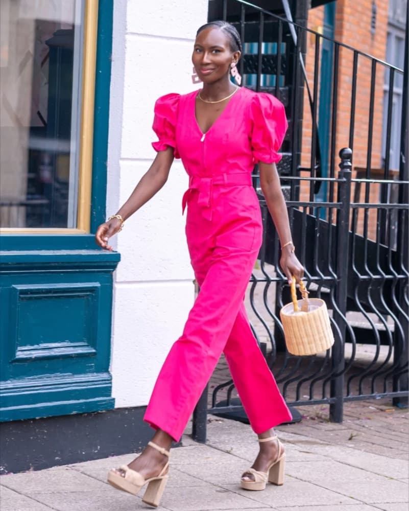 Pink Puff Sleeve Jumpsuit  - Image 2
