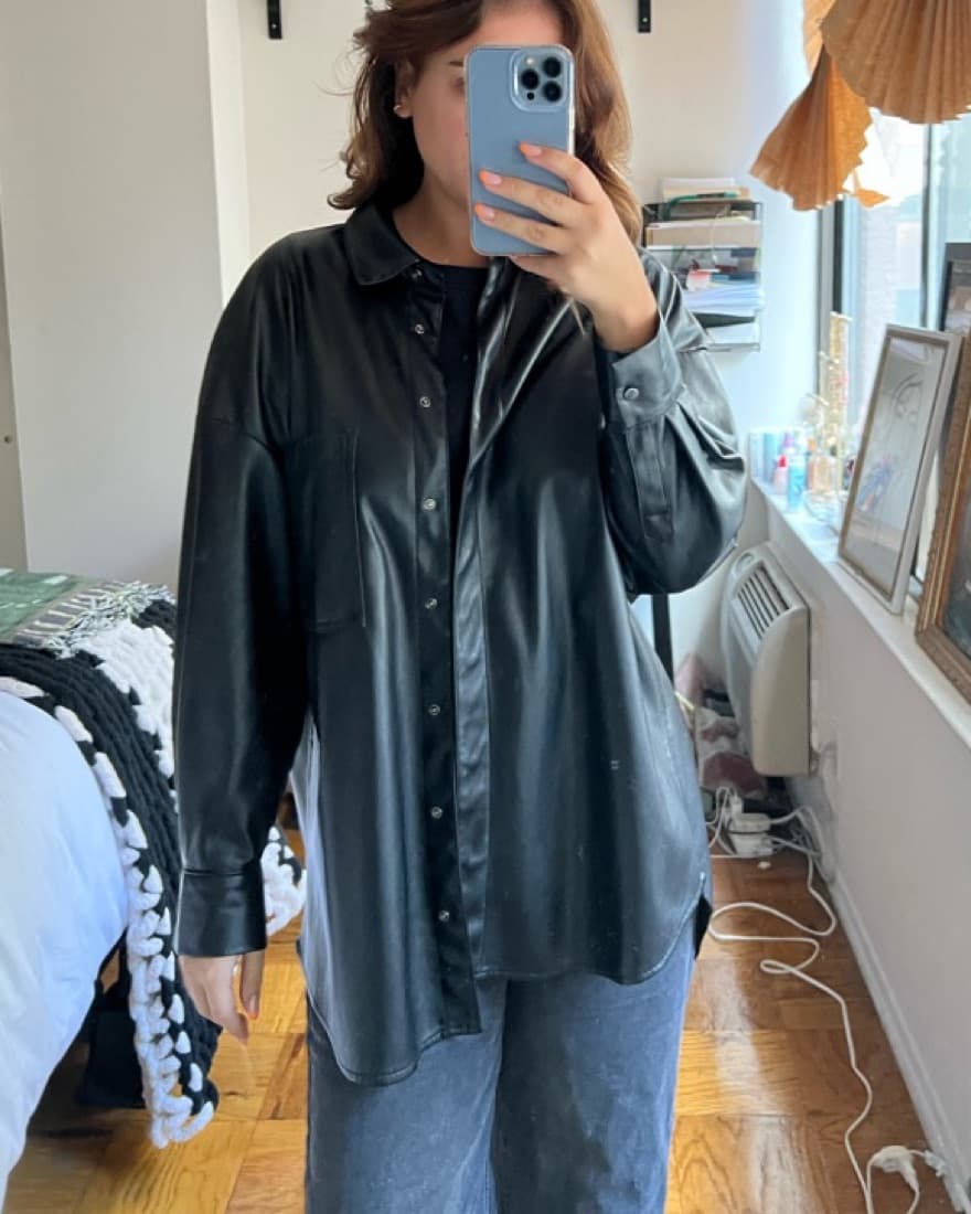 Black Faux Leather Shirt Jacket - Image 3
