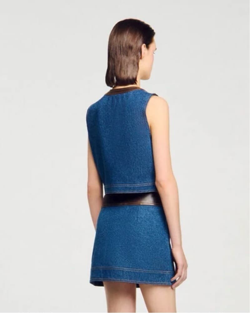 Sandro Denim And Leather Skirt + Top Set - Image 2