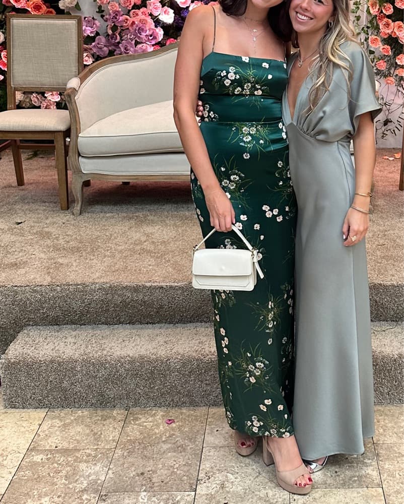 Green Floral Reformation Silk Gown - Image 2