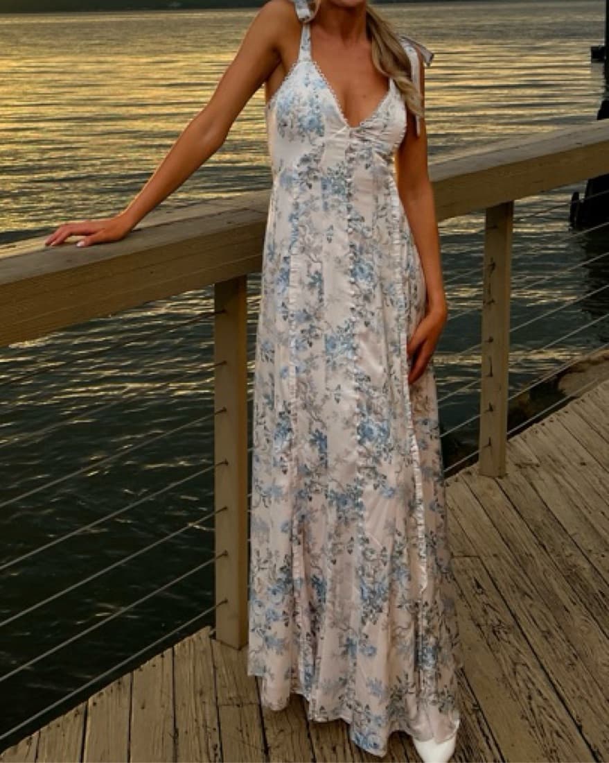 Altar’d State White & Blue Maxi Dress  - Image 5