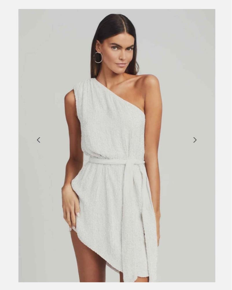Retrofete White Sequin One Shoulder Mini - Image 1