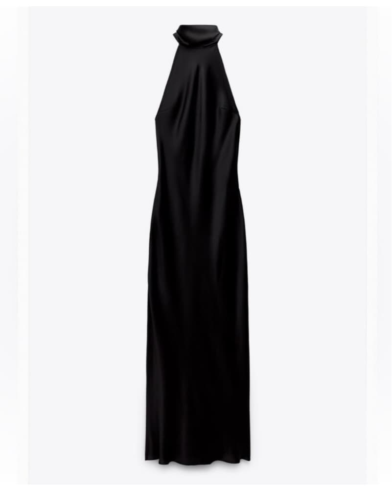 Zara Black Halter Satin Maxi Dress  - Image 1