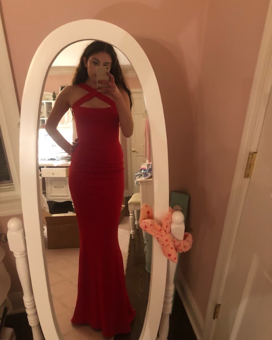 Red Revolve Cross Prom Dress - Image 3