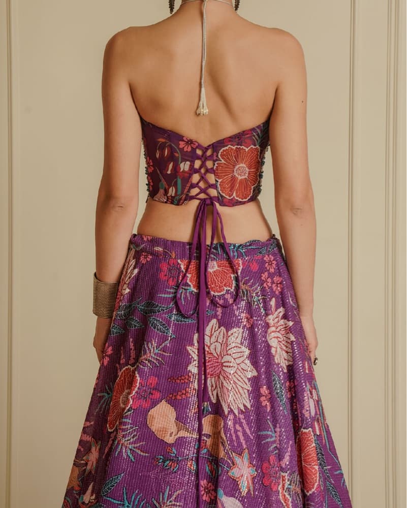 Purple Corset Fairy Flower Lehenga Set - Image 5