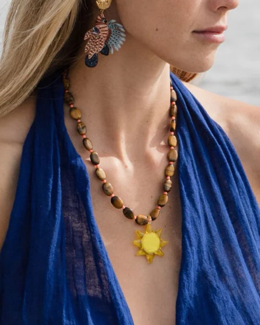 Tigers Eye + Crystal Sun Necklace - Image 2