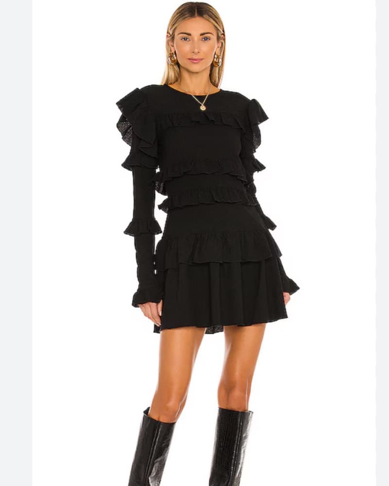 Elegant Ruffled Black Mini Dress - Image 1