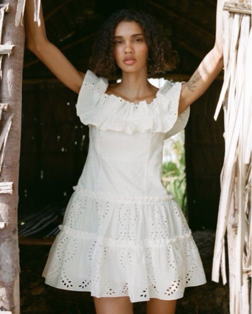 Off The Shoulder Eyelet Dress - Image 1