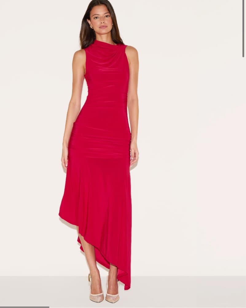 SOLD OUT Red Slinky Asymmetrical Ruched - Image 1