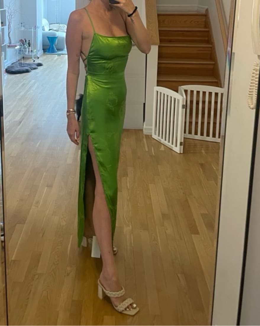 Green Rat & Boa Satin Dress - Image 4