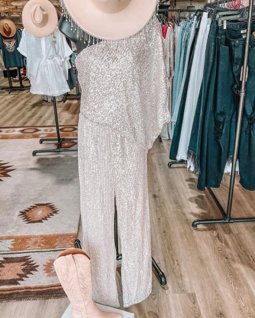 Champagne Sequin One Shoulder Jumpsuit  - Image 1